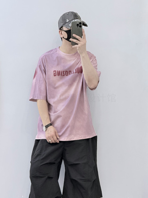 潮牌美式扎染字母印花短袖T恤