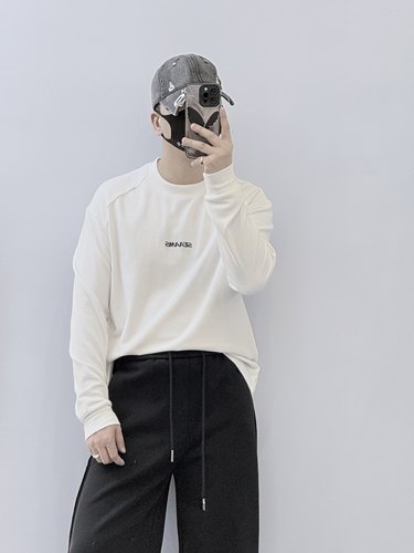 秋冬男士宽松字母刺绣长袖T恤