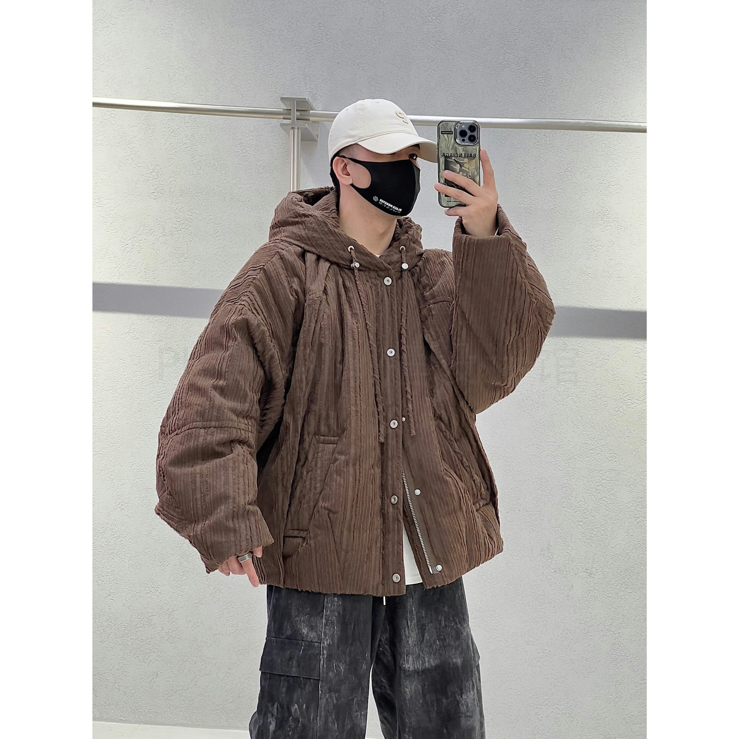 山系潮塞带帽加厚羽绒服男冬季新款宽松竖纹提花90白鸭绒抗寒外套