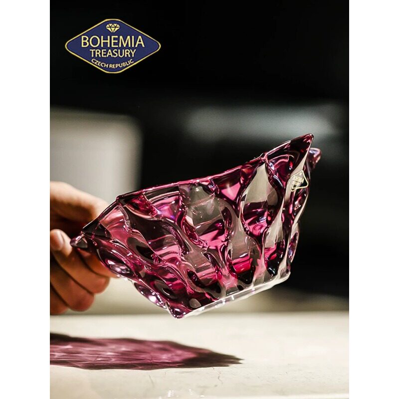 BOHEMIA捷克进口彩色水晶玻璃小号水果盘水果盆果斗茶几装饰摆件