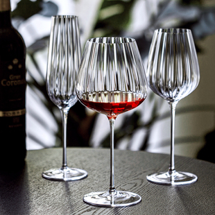 新品轻奢竖纹手工红酒杯餐厅聚会高脚葡萄酒杯醒酒器大号品酒杯子