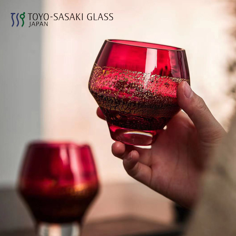 日本原装进口东洋佐佐木水晶手工威士忌酒杯玻璃红金箔酒杯公道杯