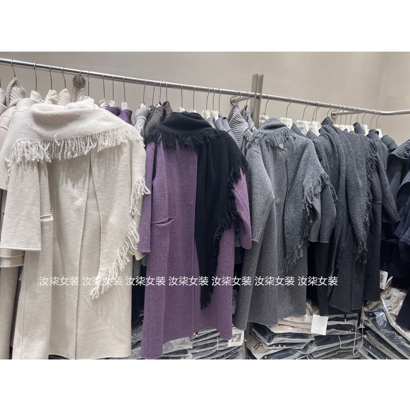 韩版双面羊毛大衣女装新款圆领中毛呢外套
