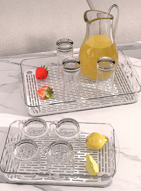 茶盘2025新款家用茶杯沥水托盘长方形客厅茶几茶具杯子收纳盒轻奢