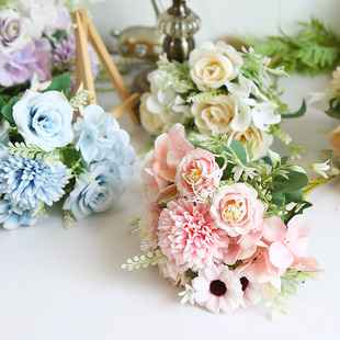 仿真花高级感逼真假花束成品玫瑰家摆件婚礼手工簪花diy装饰材料