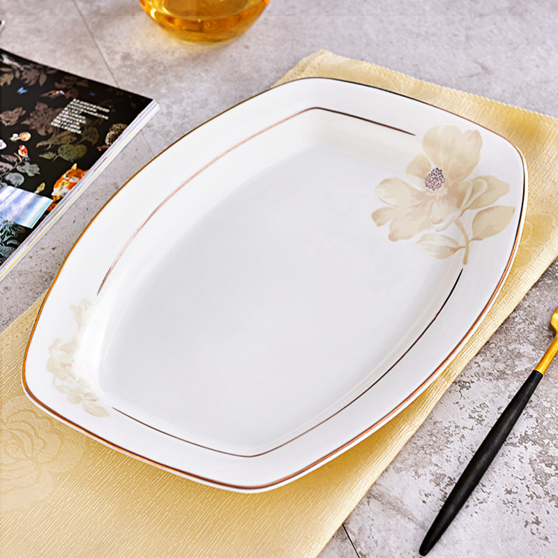 加大加厚家用菜盘盘子平盘长方形鱼盘蒸鱼盘烤盘菜盘汤盘创意方盘