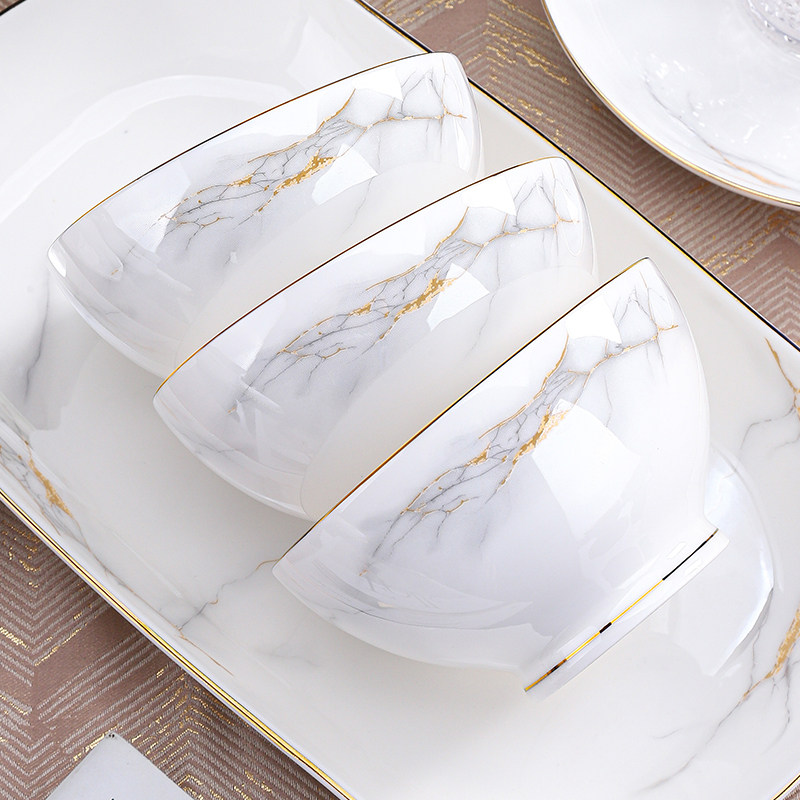 碗家用2025新款金边陶瓷饭碗面碗汤碗轻奢高颜值碗盘碗碟餐具套装,餐饮具,碗,淘宝优惠券,粉丝福利购,淘宝优惠卷