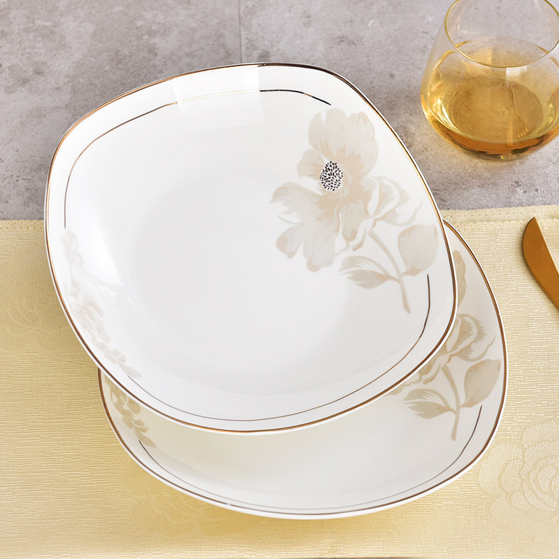 【4个】创意方形菜盘汤盘家用陶瓷盘子菜碟水果盘方盘装陶瓷餐具