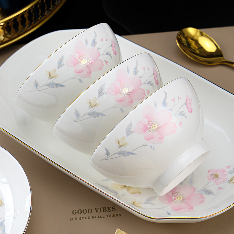 【轻奢金边】陶瓷家用饭碗面碗