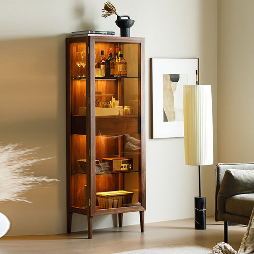 黑胡桃木玻璃门酒柜实木展示柜