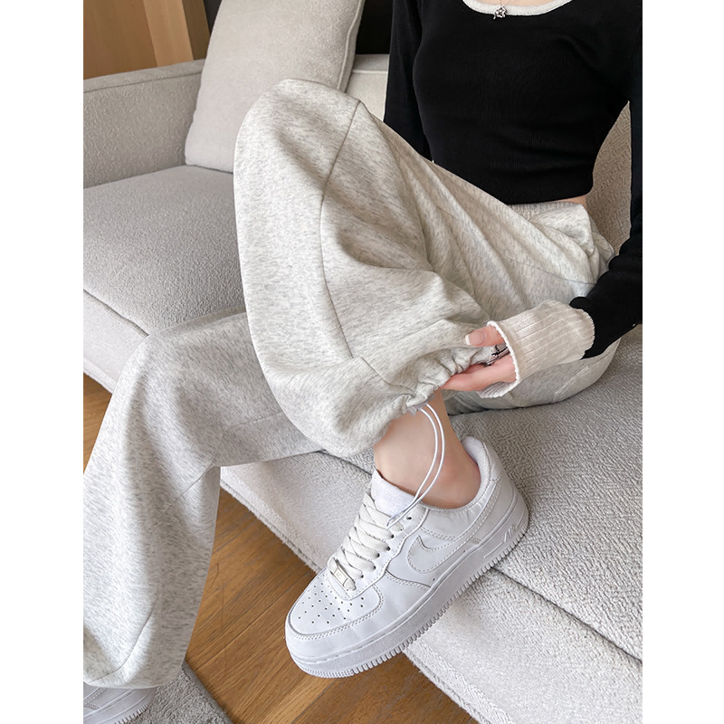 白灰色运动裤女2026新款春秋款高腰时尚休闲卫裤宽松小个子阔腿裤