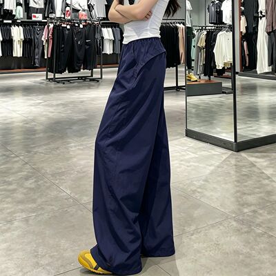 藏青色速干工装裤女夏季薄2026新款宽松休闲小个子直筒阔腿运动裤