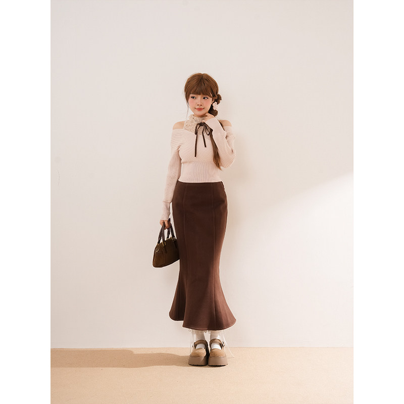 巧克力恋人 甜美名媛千金春秋女蕾丝一字肩毛衣鱼尾半裙两件套装,女装/女士精品,时尚套装,淘宝优惠券,粉丝福利购,淘宝优惠卷