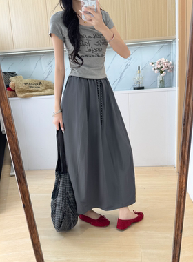速干山系工装半身裙女夏季新款高腰蓬松南瓜裙抽绳a字显瘦中长裙