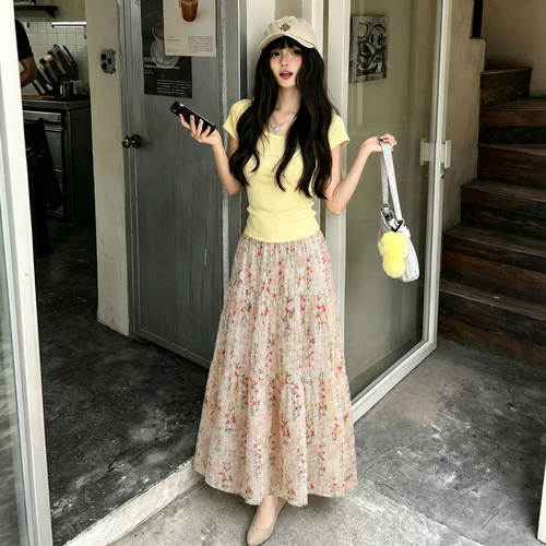 小个子粉白碎花半身长裙2026夏季薄款透气雪纺高腰蓬蓬a字半身裙