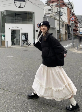 春季白色半身裙长裙子加厚高克重法式穿搭毛绒绒软糯肌理面料