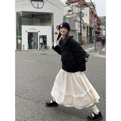 春季白色半身裙长裙子加厚高克重法式穿搭毛绒绒软糯肌理面料