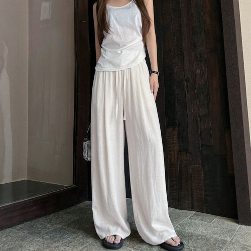亚麻阔腿裤女2026夏季薄款高腰垂感宽松休闲小个子慵懒本麻弯刀裤