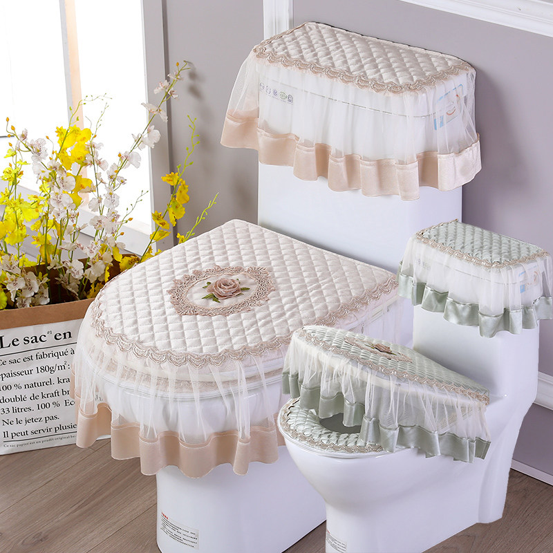 四季金丝绒马桶三件套蕾丝布艺拉链式高档马桶垫坐垫坐便垫套圈罩