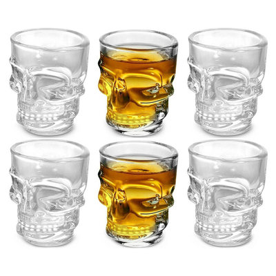 包邮6只装玻璃小骷髅头烈酒杯头骨子弹杯白酒杯酒吧吞杯家用酒杯