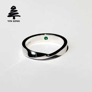 莫比乌斯环对戒 银松925银天然祖母绿红宝石蓝宝石男女情侣戒指