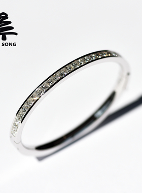 轨道镶培育钻手镯 银松Pt900铂金925银镶公主方实验室培育钻女