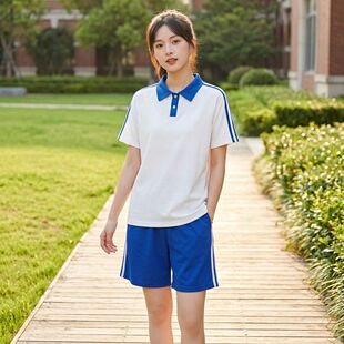 夏季polo领套装女新款韩版宽松学院风学生上衣休闲运动短裤两件套