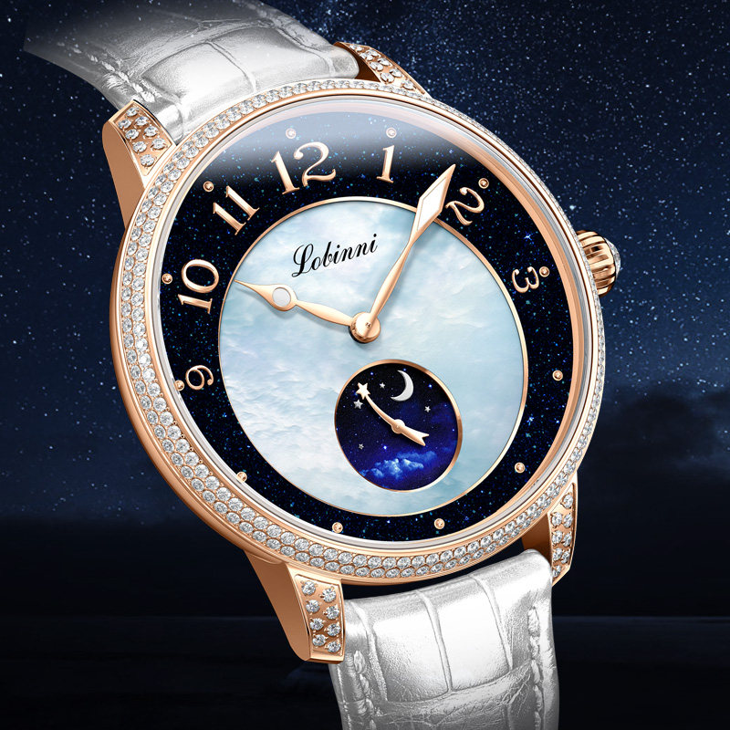 表女款风机械手表罗宾尼简约流星水钻贝母正品礼盒新款2023女士