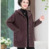 中年妈妈秋冬装 加厚水貂绒外套中长款 洋气纯色连帽宽松型大衣女冬