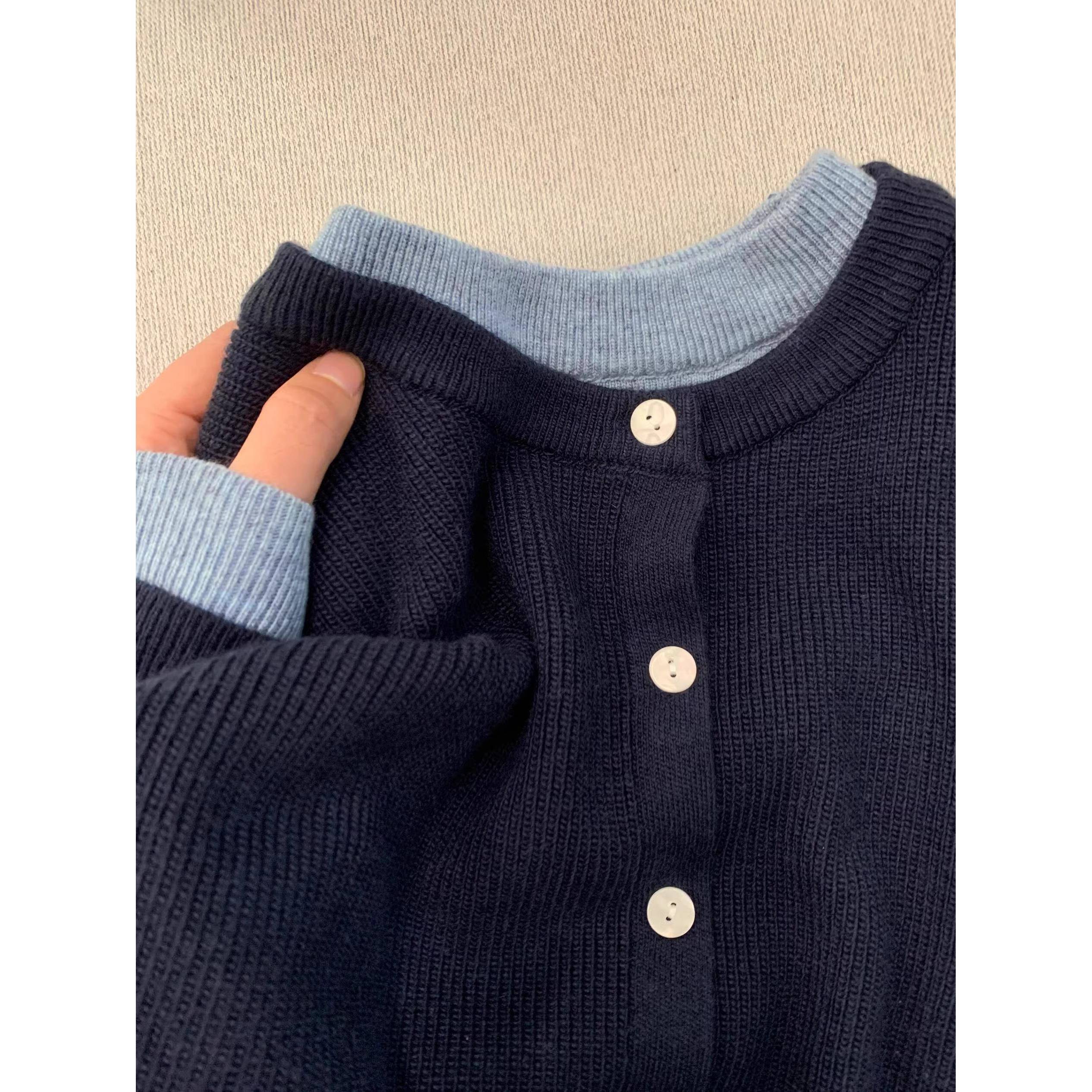 感藏青色毛衣外套女春秋款