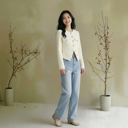 法式小香风修身短外套女米白