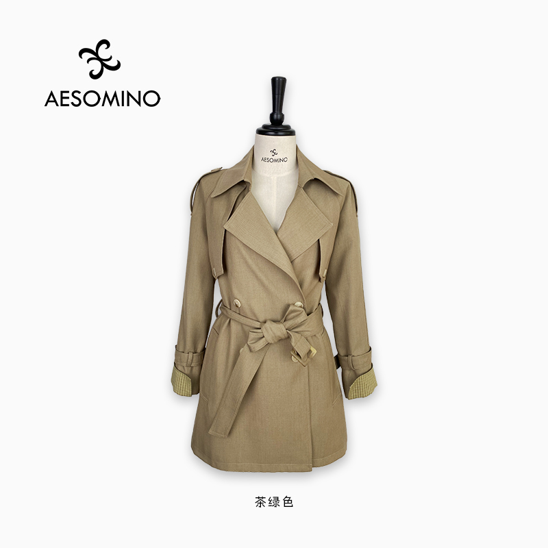 春秋长款风衣茶绿色Y411C346