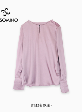 【新品】2025春秋套头衫Y095C2522飘带圆领黑色纯色气质衬衫衬衣