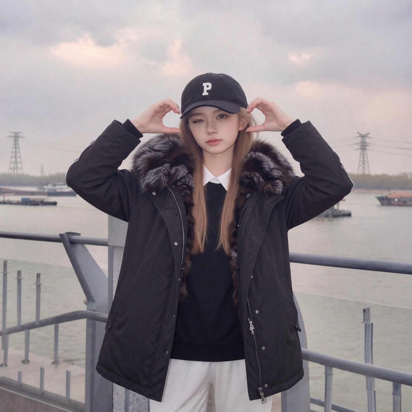 银狐毛领通勤淑女羽绒服