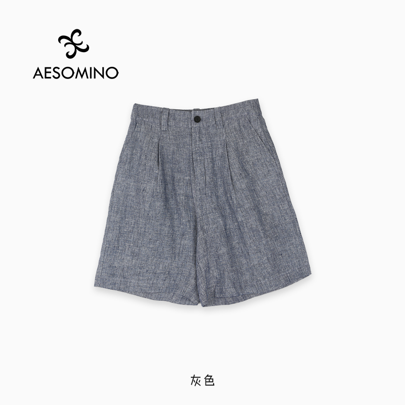 亚麻高腰短裤女夏季薄款休闲阔腿