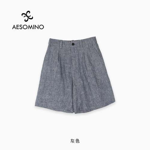 亚麻高腰短裤女夏季薄款休闲阔腿