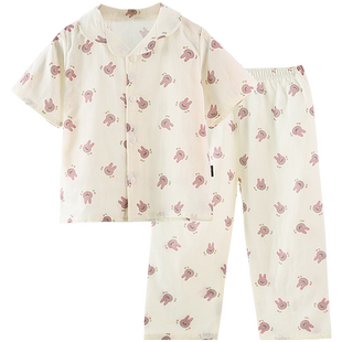 小青龙儿童春夏季纯棉纱布短袖套装男童女童中大童休闲家居睡衣秋