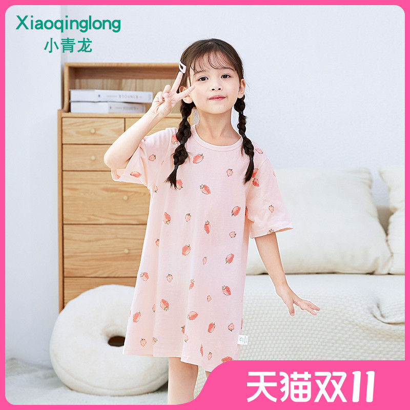 小青龙纯棉女童短袖睡裙