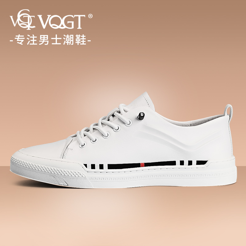 VQGT2021夏季新款英伦小白鞋男真皮休闲板鞋头层牛皮男鞋懒人皮鞋