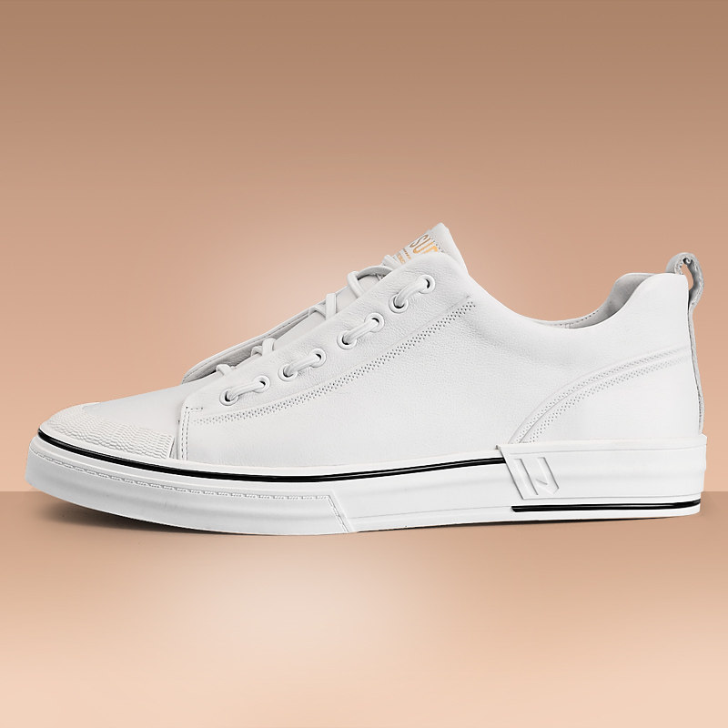 vqgt英伦小白鞋男板鞋系带休闲皮鞋真皮白色鞋子头层牛皮男鞋软底