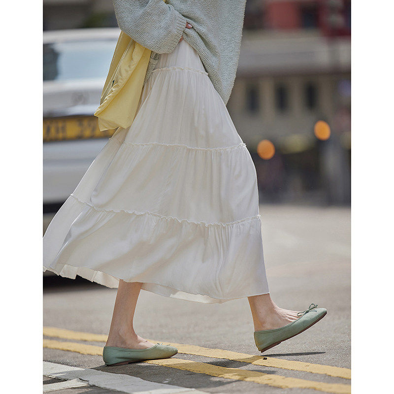 觅定白色气质半身裙女春季新款蛋糕裙长裙小个子a字遮肉显瘦裙子