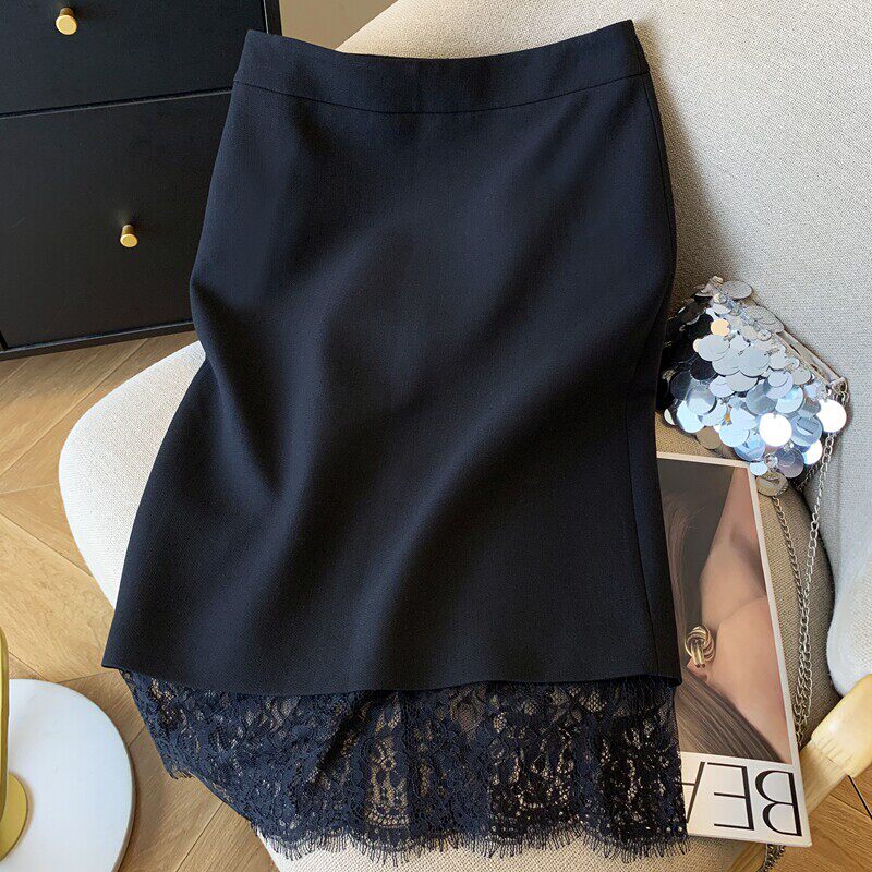 金秘书轻奢蕾丝拼接半身裙女2026春夏新款职场白领直筒一步包臀裙