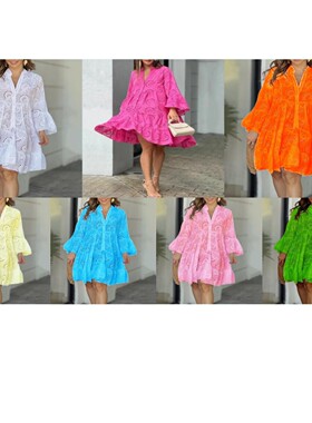 Solid color sexy hollowed-out flounces dress 性感镂空连衣裙