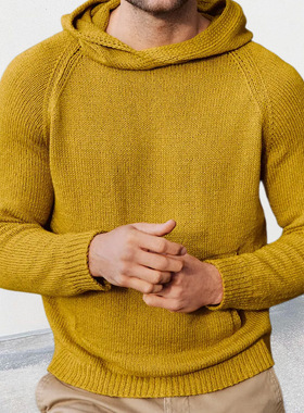 Solid color casual long-sleeved hooded sweater 修身连帽毛衣