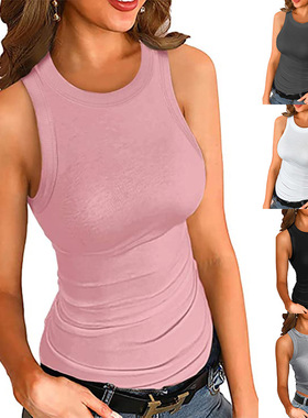 New solid color crew neck tank top for ladies 纯色圆领背心女