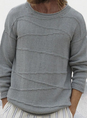 Solid color casual crew neck pullover sweater 圆领套头毛衣男