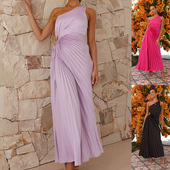 dress One 斜领镂空连衣裙女 pleated cutout shoulder neckline