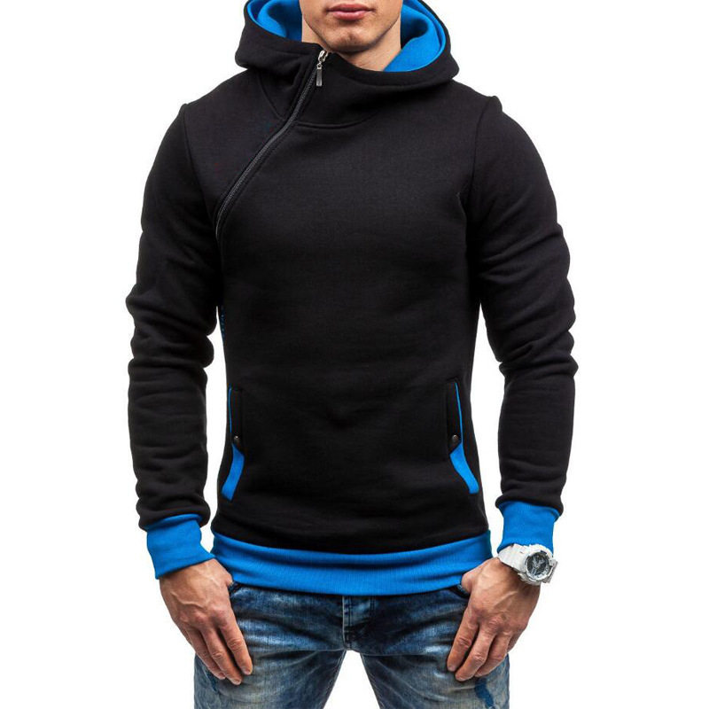 Diagonal zipper hooded long sleeved top 斜拉链连帽长袖卫衣男