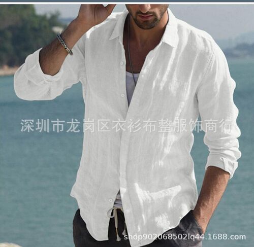 Men's solid color cardigan long-sleeved new shirt for men