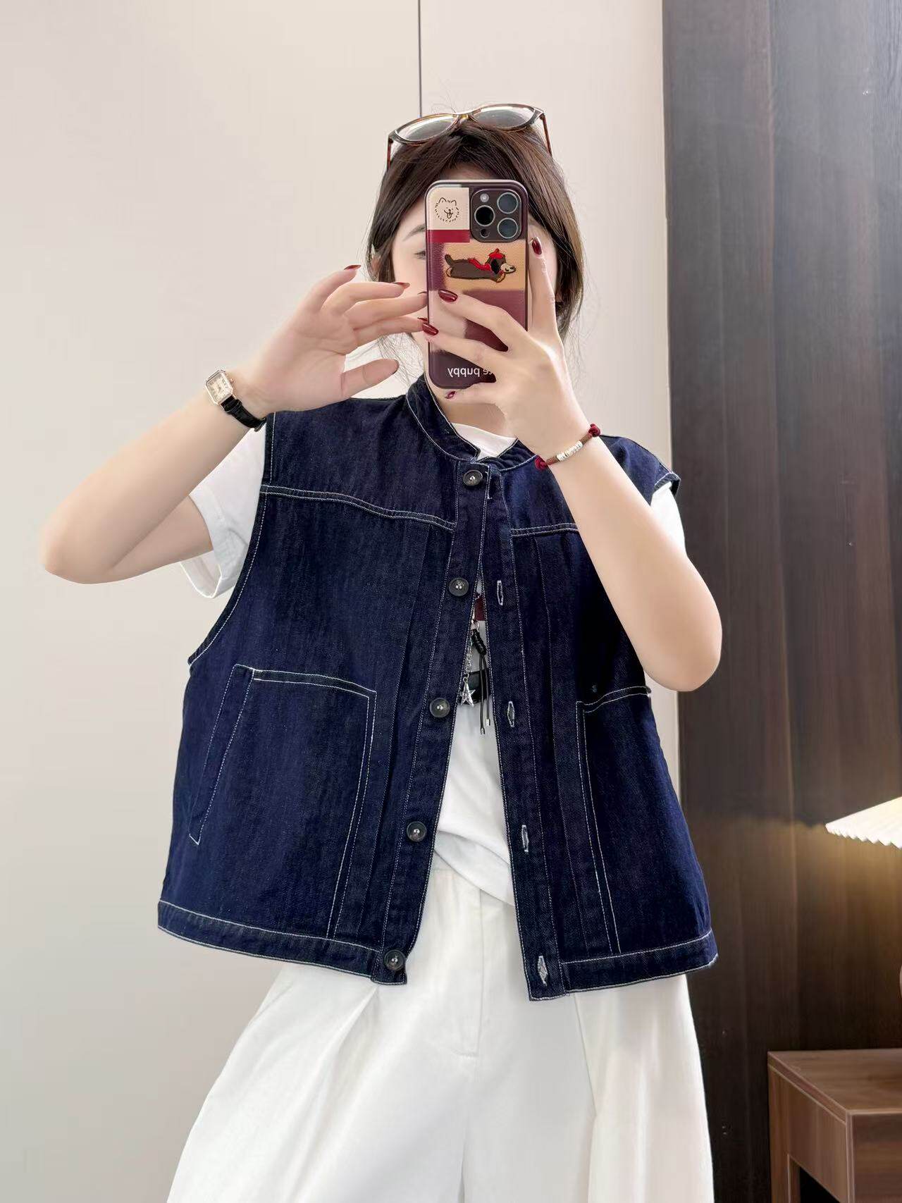 复古小众2026夏季新款宽松休闲纯棉日系明线口袋无袖牛仔外搭马甲